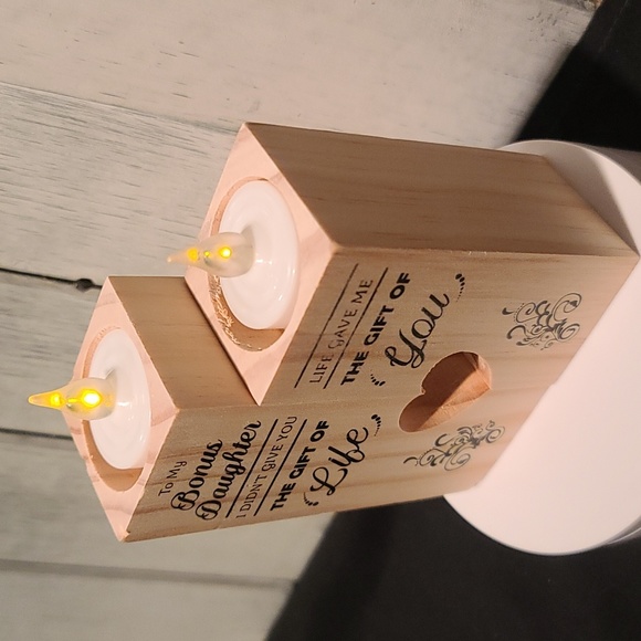 TO MY BONUS DAUGHTER poem on dual wooden tea light candle holders NWT - Picture 3 of 6